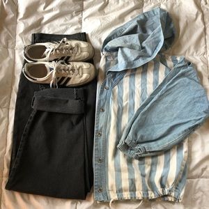 Pinstripe hooded jean jacket